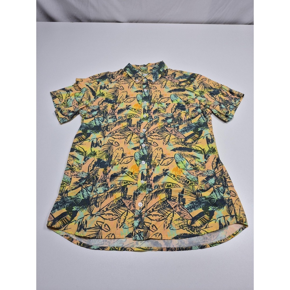 Kirrin Finch Shirt Womens 10 Tropical Leaf Print Button Front Short Sleeve